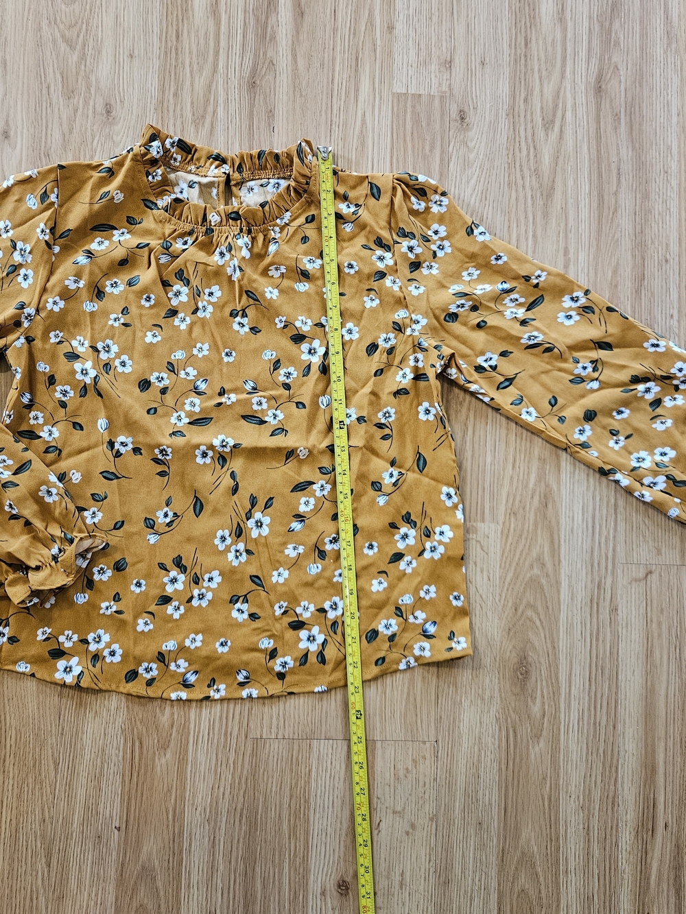 Mustard Floral Long-Sleeve Blouse W/ Ruffle Neck And Sleeves - Picture 3 of 9